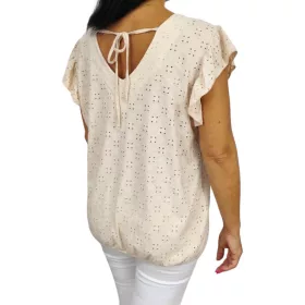 Szelli Plus size V-nyakú madeira mintás felső - ekrü