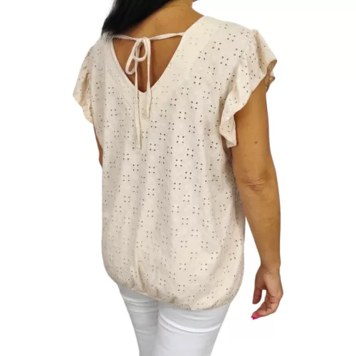Szelli Plus size V-nyakú madeira mintás felső - ekrü