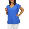 Szelli Plus size V-nyakú felső - királykék madeira mintás