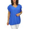 Szelli Plus size V-nyakú felső - királykék madeira mintás