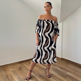 Tanja vállra húzható ruha - hullám mintás