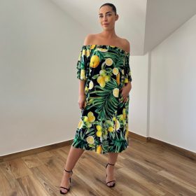 Tanja vállra húzható ruha - citrom mintás