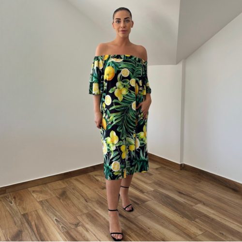 Tanja vállra húzható ruha - citrom mintás