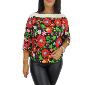   Vali csónaknyakú roll-up ujjú felső - Piros matyó mintás