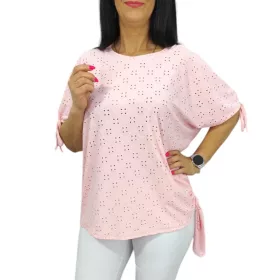 Yuri plus size madeira mintás felső - babarózsaszín