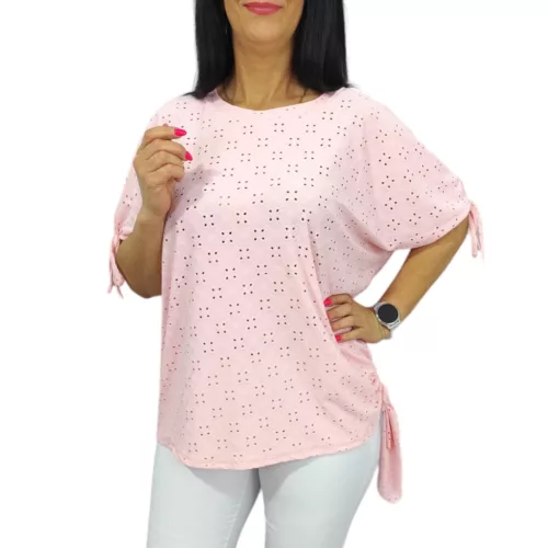 Yuri plus size madeira mintás felső - babarózsaszín