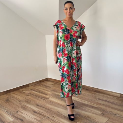 Zoé V-nyakú maxi ruha - eper mintás
