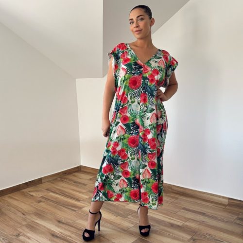 Zoé V-nyakú maxi ruha - eper mintás