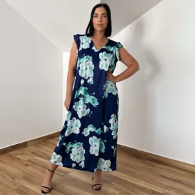 Zoé V-nyakú maxi ruha - virág mintás