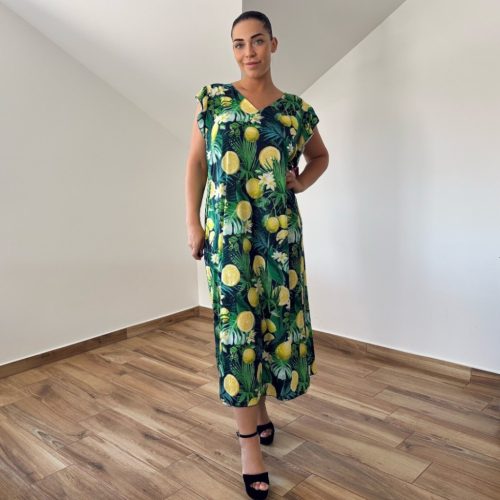 Zoé V-nyakú maxi ruha - citrom mintás
