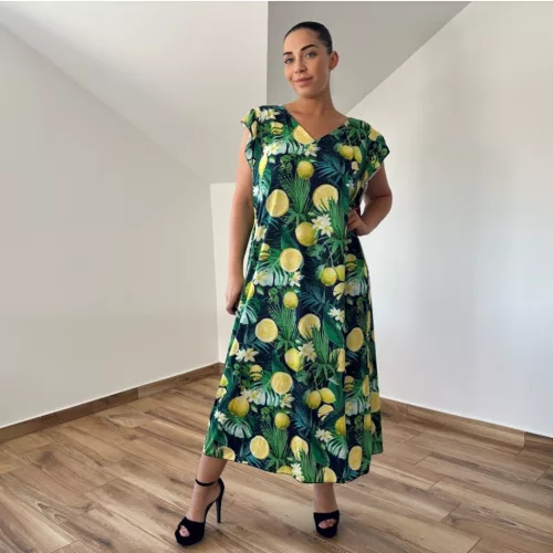 Zoé V-nyakú maxi ruha - citrom mintás