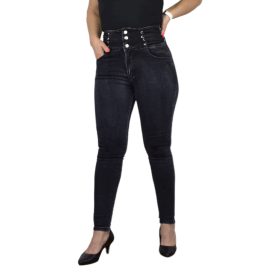 Fekete farmernadrág fűzős dísszel 