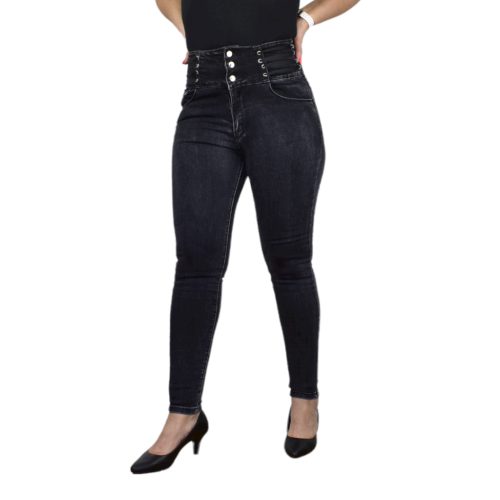 Fekete farmernadrág fűzős dísszel 