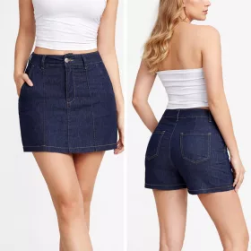 Denim Love farmer mini szoknyanadrág – Sötétkék