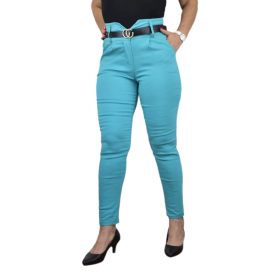 Magas derekú, öves, elegáns női nadrág – Türkiz