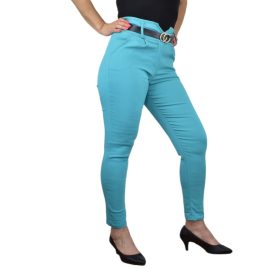 Magas derekú, öves, elegáns női nadrág – Türkiz