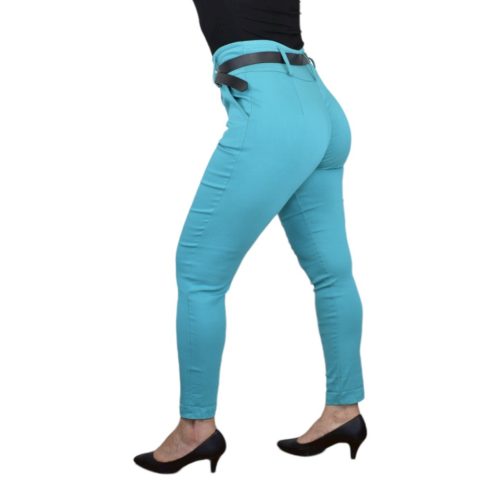 Magas derekú, öves, elegáns női nadrág – Türkiz