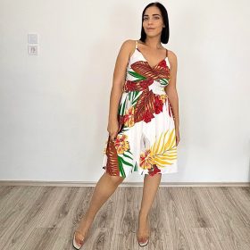 Sunny pántos V-nyakú midiruha - Fehér virág mintás S/M