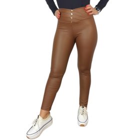 Nora Push up bőrhatású barna női nadrág