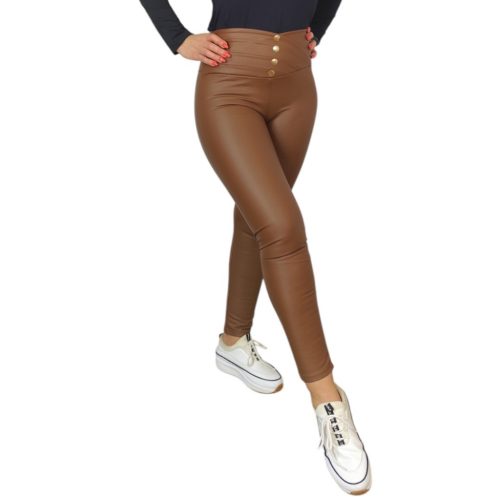 Nora Push up bőrhatású barna női nadrág