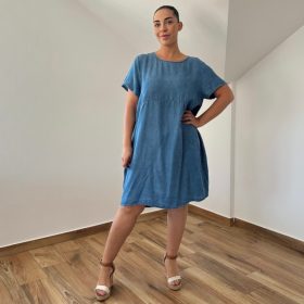 Farmerhatású kerek nyakú midi ruha