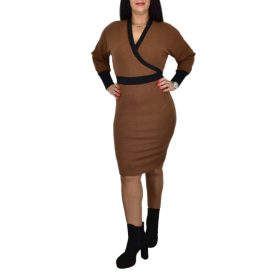 Giolla V-nyakú átlapolt ruha – Barna