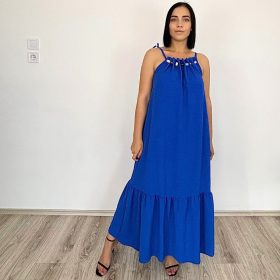 Leila pántos maxi ruha- királykék