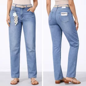   M’sara Plus size regular fit farmernadrág ajándék övvel – Világoskék