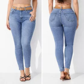Magas derekú stretch slim farmer – Középkék