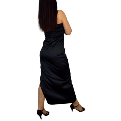 Fanni aszimmetrikus szaténhatású alkalmi ruha – Fekete