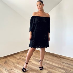 Vállra húzható madeira strandruha - fekete