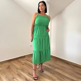 Teodora pántos ruha zöld színben