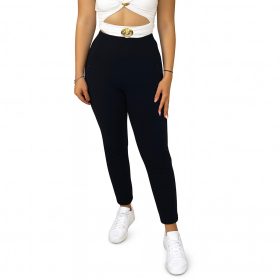 Zsebes díszgombos rugalmas nadrág – Fekete