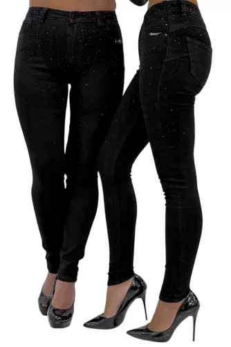 M'sara köves push-up skinny farmernadrág – Fekete