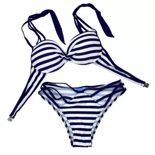 Fürdőruha nyakban megkötős csíkos bikini