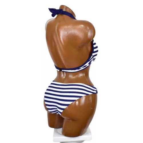 Fürdőruha nyakban megkötős csíkos bikini