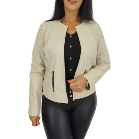 Bőrhatású plus size díszcipzáras blézer - Ekrü