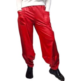 Bőrhatású, laza fazonú zsebes nadrág – Piros