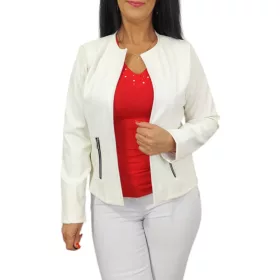 Bőrhatású plus size díszcipzáras blézer - Fehér