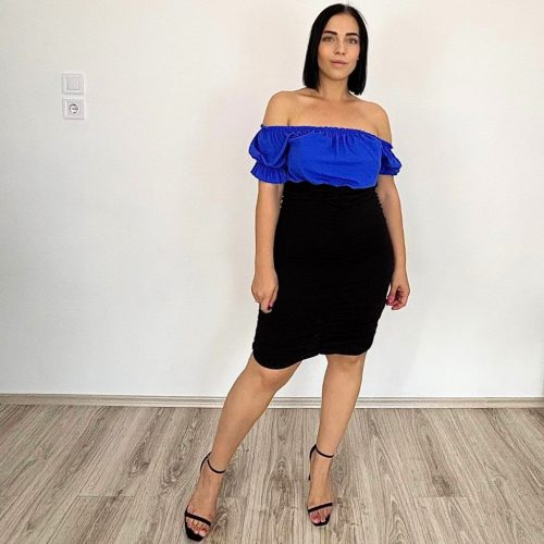 Sofia királykék-fekete midi ruha