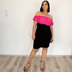 Sofia pink-fekete midi ruha