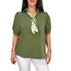 Sálas galléros rövid ujjú elegáns felső - khaki