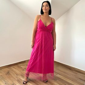 Hédy tüll betétes pink alkalmi női ruha