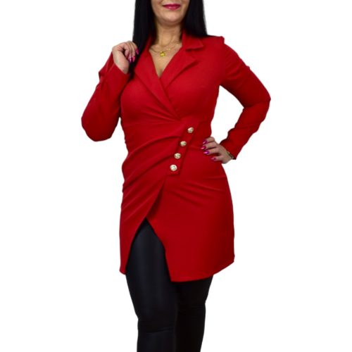 Diorin zakóhatású díszgombos ingtunika – Piros