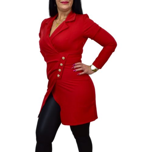 Diorin zakóhatású díszgombos ingtunika – Piros