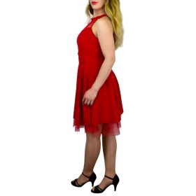 Elina tüllszegélyes alkalmi ruha – Piros