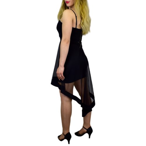 Melina aszimmetrikus tüllszoknyás alkalmi ruha – Fekete