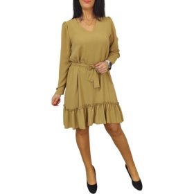 Melánia V-nyakú bézs női ruha