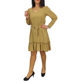 Melánia V-nyakú bézs női ruha