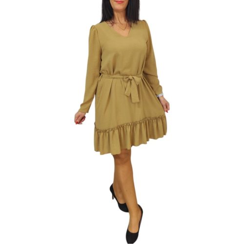 Melánia V-nyakú bézs női ruha